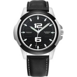 👉 Sporthorloge zwarte active mannen YAZOLE 418 casual mode lichtgevend heren quartz horloge (zwarte lade riem)