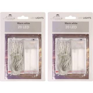 👉 Kerstverlichting wit kunststof 2x op batterijen warm 20 lampjes 200 cm