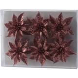 👉 Roze kunststof 6x stuks decoratie bloemen rozen glitter op clip 8 cm