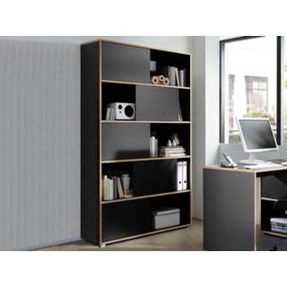 👉 Boeken kast antraciet Boekenkast met schuifdeuren LEA 5 planken 5400551437501 5400943197877