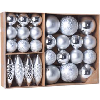 👉 Kerstbal zilver zilveren kunststof Kerstballen/ornamenten pakket 31x kerstballen mix