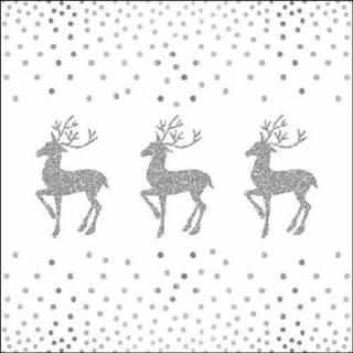 Servet wit Kerstdiner servetten Deer and Dots White 20 stuks