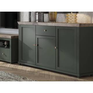 👉 Commode groen eik EVOCO 3 deuren en 1 lade ribbec eik/groen 5400551370327 5400943157895
