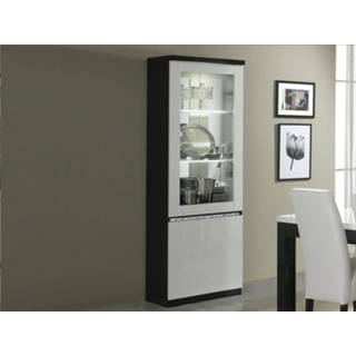 👉 Vitrine kast zwart wit Vitrinekast REBECCA 2 deuren hoogglans zwart/hoogglans zonder verlichting 5400551218889