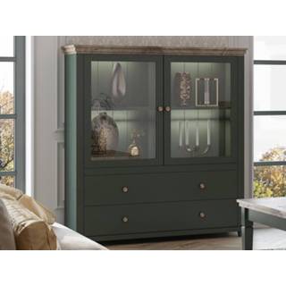 👉 Vitrine kast eik groen Vitrinekast EVOCO 2 deuren en lades ribbec eik/groen met led 5400551370310 5400943175370