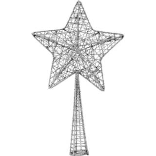 👉 Kerstboom zilver kunststof ster piek/kerstboom topper glitter 28 cm