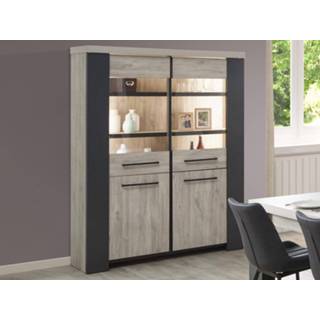 👉 Vitrinekast HERA 4 deuren strandeik/rotsgrijs zonder led