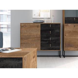 👉 Dressoir eik zwart DARKO 1 deur en 4 lades ribbec eik/zwart 5400551372987 5400943173383