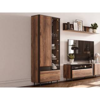 👉 Vitrine kast eik zwart Vitrinekast BORAT 2 deuren 1 lade catania eik/zwart met led 5400551412881 5400943175998