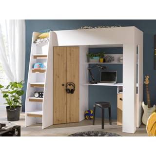 👉 Trap wit eik Samengesteld bed GUSTOR 90x200 cm wit/artisan met links 5400943203585