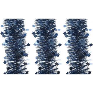 👉 Kerst boom active blauw 3x lametta guirlande donkerblauw sterren/glinsterend 10 x 270 cm kerstboom versiering/decoratie