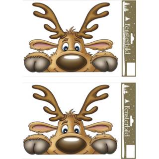 👉 Raamsticker 2x stuks velletjes kerst raamstickers rendier 21 x 32 cm