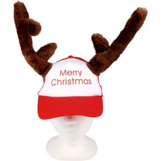 👉 Rood polyester volwassenen Kerst rendier cap/pet Merry Christmas voor