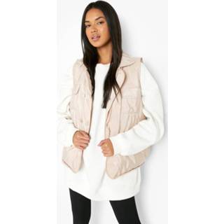 👉 Gewatteerde Bodywarmer Met Knoop Detail, Stone