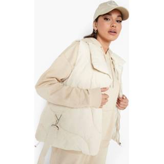 👉 Bodywarmer cream Gewatteerde Met Hoge Kraag En Stiksels,