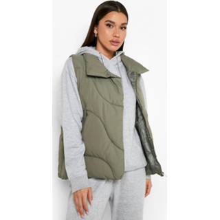 👉 Bodywarmer kaki Gewatteerde Met Hoge Kraag En Stiksels, Khaki