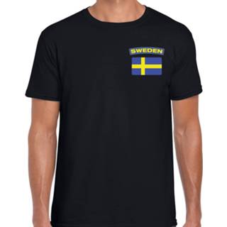 👉 Landenshirt zwart mannen Sweden / Zweden landen shirt met vlag voor heren - borst bedrukking