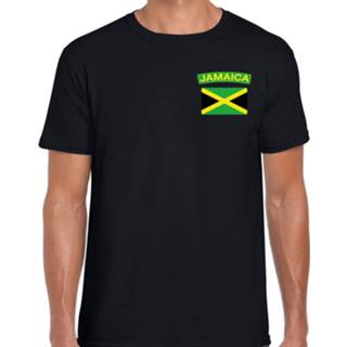 👉 Landenshirt zwart mannen Jamaica landen shirt met vlag voor heren - borst bedrukking