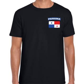 👉 Landenshirt zwart mannen Panama landen shirt met vlag voor heren - borst bedrukking