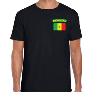👉 Landenshirt zwart mannen Senegal landen shirt met vlag voor heren - borst bedrukking