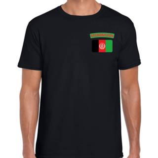👉 Landenshirt zwart mannen Afghanistan landen shirt met vlag voor heren - borst bedrukking