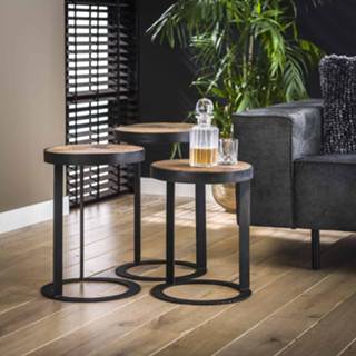 👉 Bijzettafel metaal acacia Raf set van 3 rond