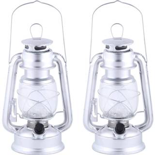 👉 Lantaarn zilver metaal Set van 3x stuks LED lantaarn/windlicht op batterijen 11,5 x 15 24 cm