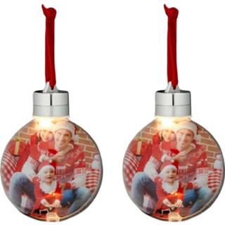 👉 Fotolijst transparant kunststof 2x stuks DIY foto/fotolijst kerstballen 8 cm met verlichting