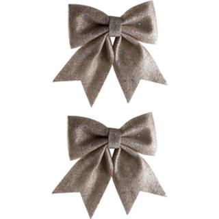👉 Champagne polyester 2x stuks decoratie strikken 25 x 30 cm