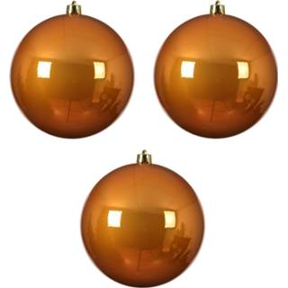 👉 Kerstbal bruin kunststof glans 4x stuks grote kerstballen cognac (amber) 14 cm