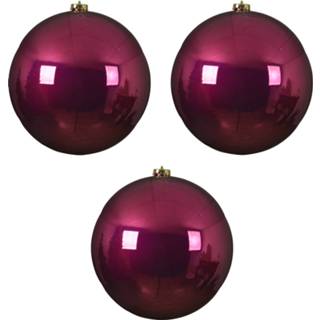 👉 Kerstbal roze fuchsia kunststof glans 6x stuks grote kerstballen framboos (magnolia) 14 cm