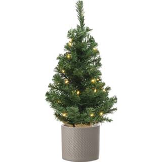 👉 Kunstkerstboom Volle kunst kerstboom 75 cm met verlichting inclusief taupe pot