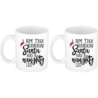 👉 Mok Set van 2x stuks I am the reason Santa has a naughty list cadeau mokken/bekers Kerstmis 300 ml