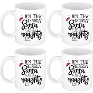 👉 Mok Set van 4x stuks I am the reason Santa has a naughty list cadeau mokken/bekers Kerstmis 300 ml