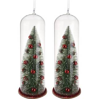 👉 Kerstboom rode 2x stuks in stolp kerstversiering hangdecoratie 22 cm