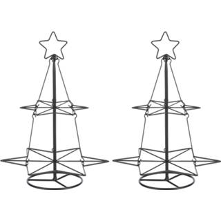 👉 Kerstboom zwart metalen Set van 2x stuks decoratie 40 cm kerstballen standaard/rekje