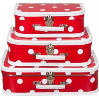 👉 Kinderkoffer rood papier kinderen Kinderkoffertje polkadot 25 cm