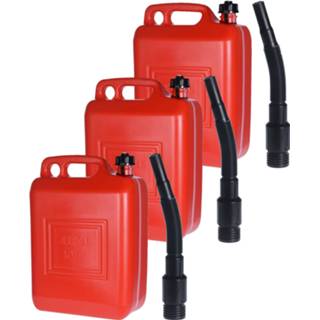 👉 Jerrycan rood kunststof Set van 3x Jerrycans 10 liter met schenktuit voor brandstof 26 x 14 37 cm