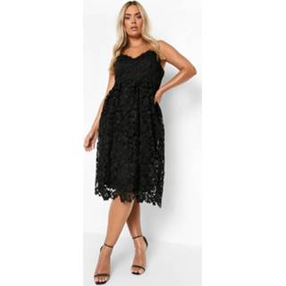 👉 Plus Gehaakte Kanten Midi Skater Jurk, Black