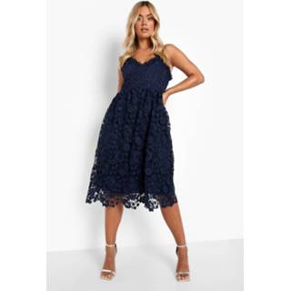 👉 Plus Gehaakte Kanten Midi Skater Jurk, Navy