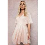 👉 Plus Skater Jurk Met Pailletten En Wijde Mouwen, Blush