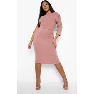 👉 Plus Geplooide Midi Jurk Met Eén Blote Schouder, Rose