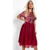 👉 Plus Chiffon Skater Jurk Met Pailletten, Berry