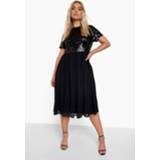 👉 Plus Chiffon Skater Jurk Met Pailletten, Black