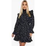 👉 Plus Glimmende Sterren Skater Jurk Met Ruches, Black