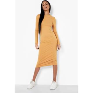 👉 Tall Basic Bodycon Midi Jurk Met Lange Mouwen, Tan