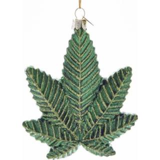 👉 Hanger groen glas volwassenen 1x Deco figuurtjes Wiet/Cannabis blad 10 cm