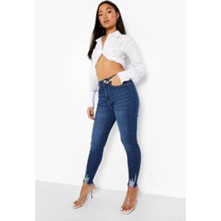 👉 Petite Versleten High Rise Skinny Jeans, Mid Blue