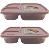 👉 Lunchtrommel roze kunststof 2x Lunchtrommels/bewaarbakjes 3-vaks 1.15 liter