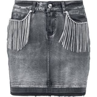 👉 Korte rok grijs vrouwen m Rock Rebel by EMP - Grey Denim Skirt with Rhinestone Chains 4064854234307